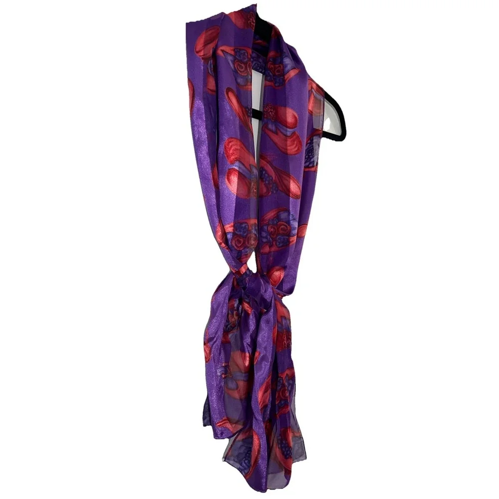 Red Hat Society Scarf Purple Red Hats Sheer Stripes Retro Granny‎ Core